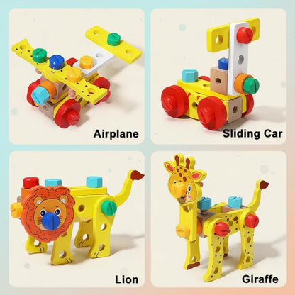 Colorful wooden animal building blocks, educational toy for kids activitiy and problem-solving