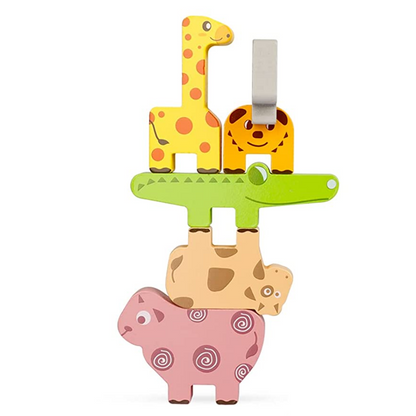 Close-up of wooden animal stacking toy, perfect for developing kid's fine motor skills