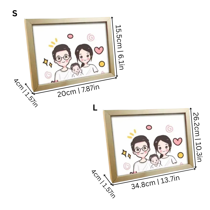 Empty kids wooden art display frame with front opening, ideal for showcasing child's artwork in any home
