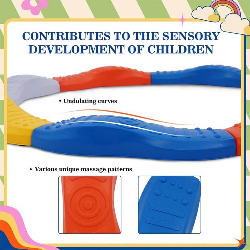 Close-up of a child's feet on a balance beam, showing focus and coordination, indoor play