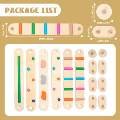Detailed view of the smooth, child-safe wooden balance beam, perfect for toddler toys