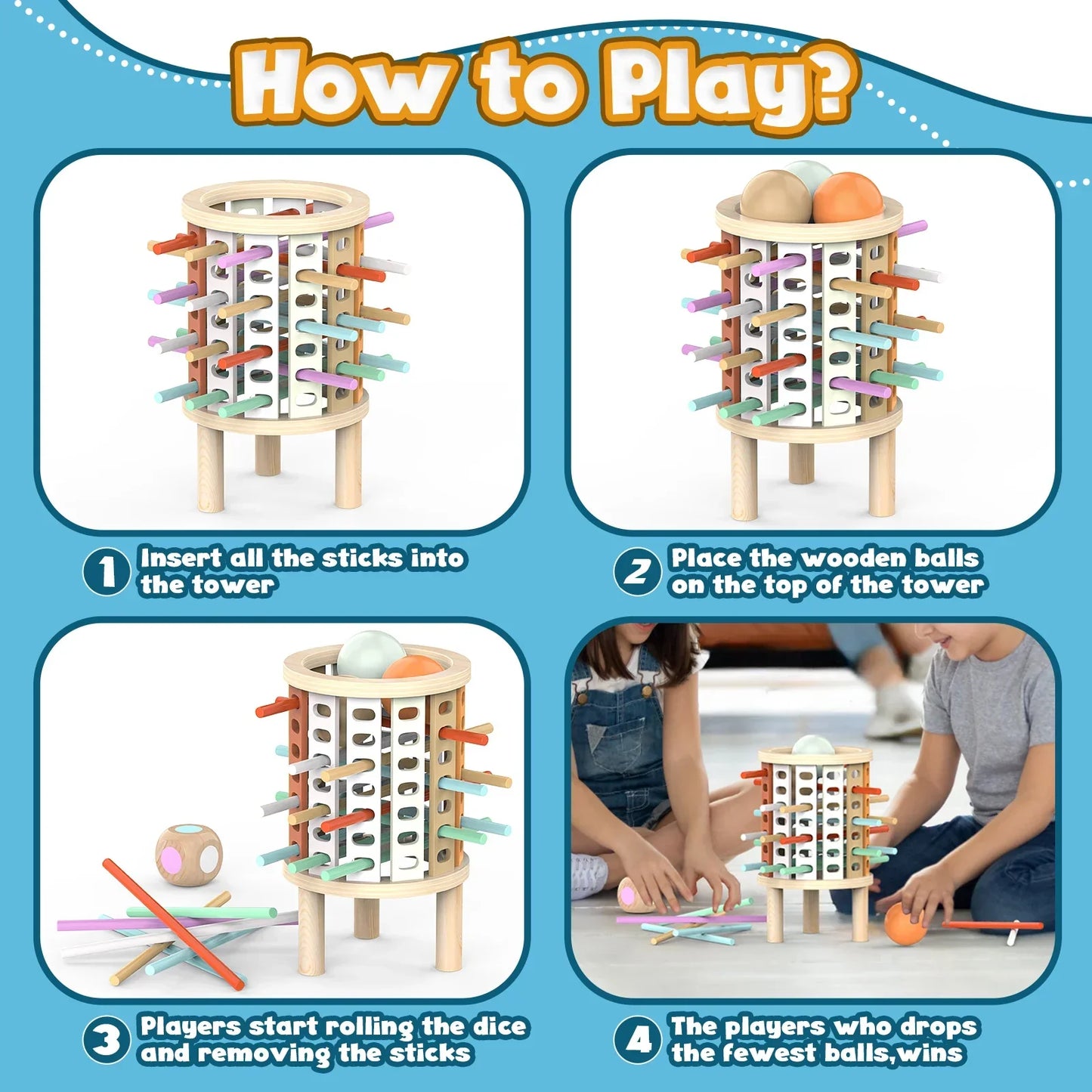 Colorful wooden balance toy, stacking game for children, preschool learning activity
