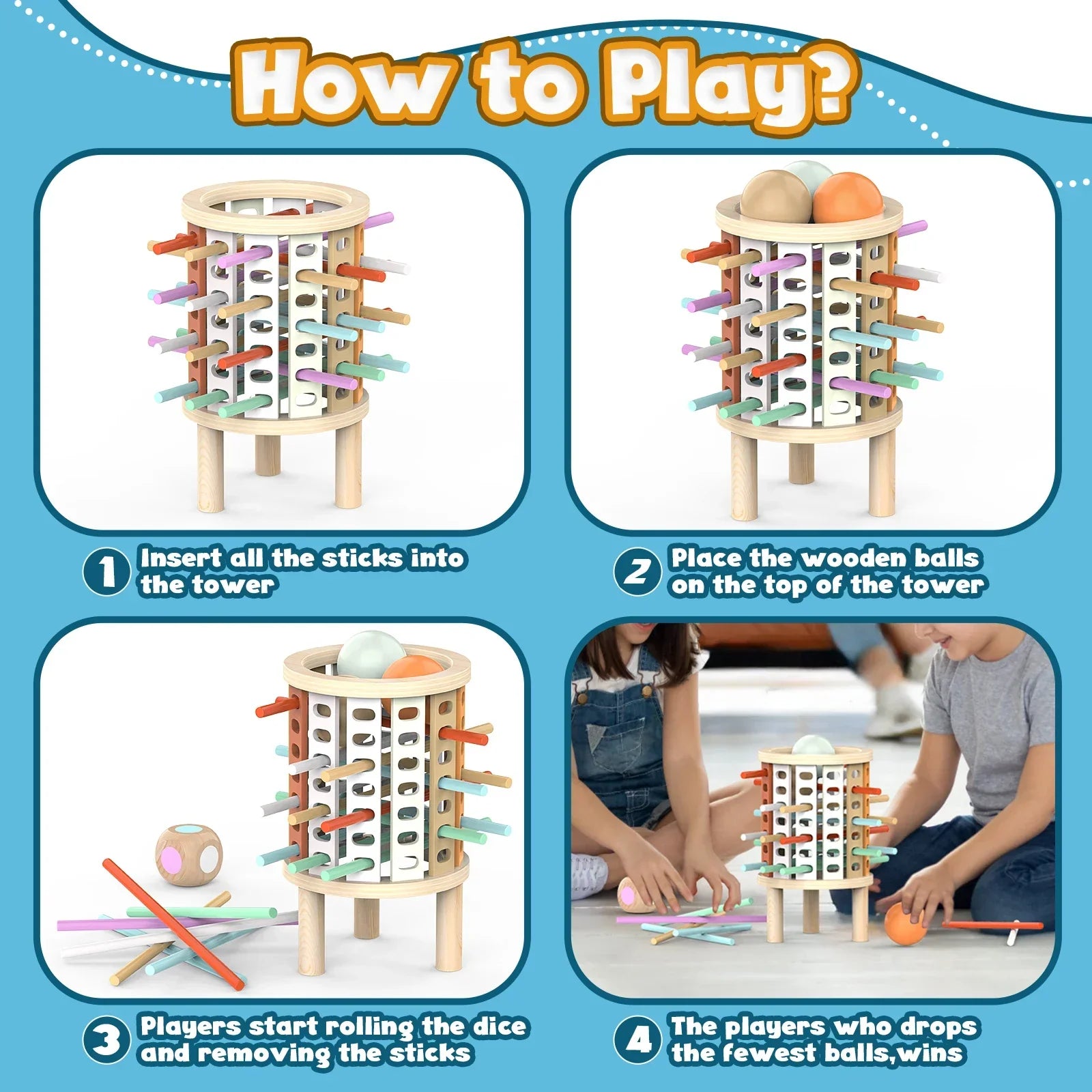 Colorful wooden balance toy, stacking game for children, preschool learning activity
