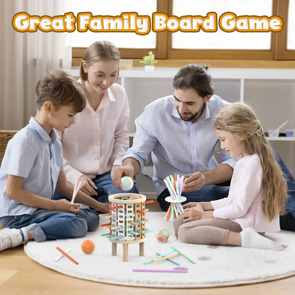 Wooden balance tower game with various shaped blocks, fun educational toy for children