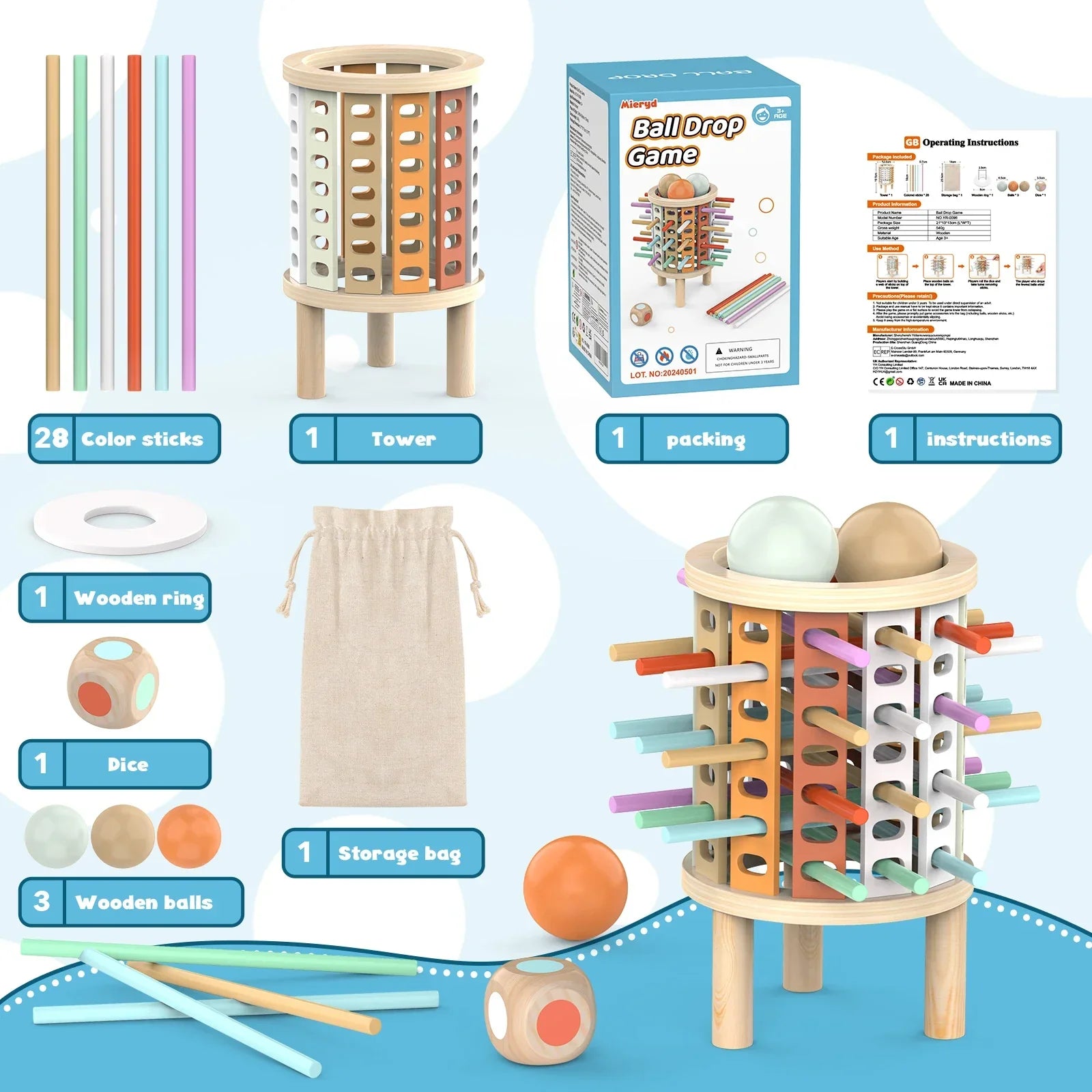 Preschool child stacking wooden pieces in a balance game, learning and concentration toy