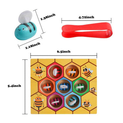 Wooden matching game featuring bees and a beehive, for young children