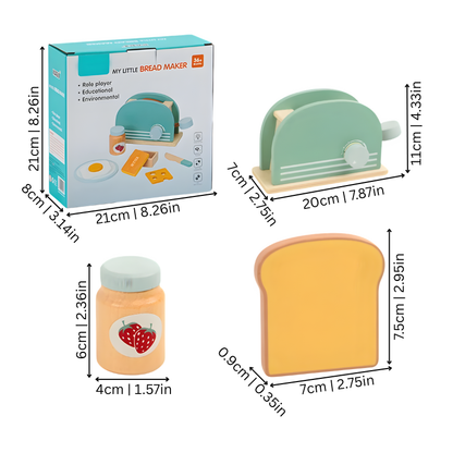 Toddler's wooden breakfast pretend play food set, encouraging creative play and motor skills development