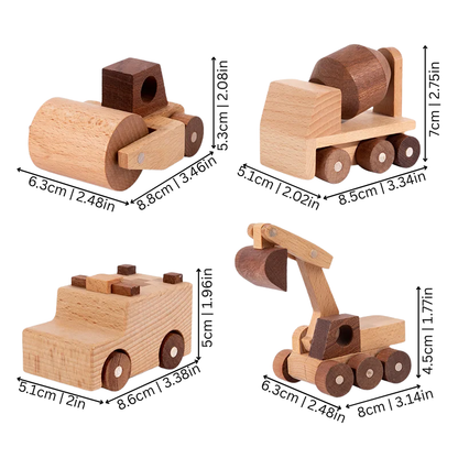 Wooden toy crane lifting a block, part of a construction vehicle blocks set for preschool learning & kids gifts.