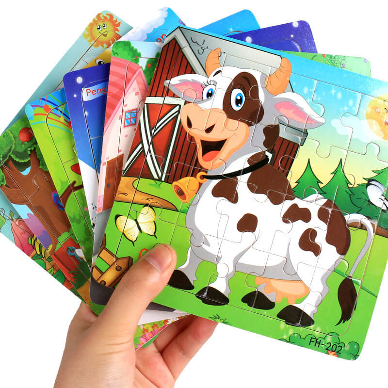 Wooden basswood animal jigsaw puzzle for kids, develops motor skills, preschool learning toy
