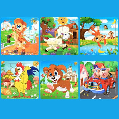 Set of different kids wooden animal jigsaw puzzles, perfect preschool learning and motor skill toy