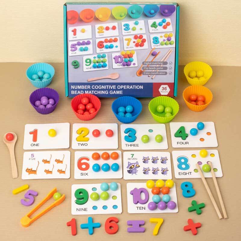 Kids wooden clip bead arithmetic game, colorful, for early math learning & fine motor skills