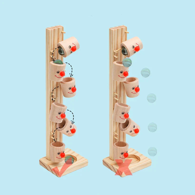 Interactive wooden clown ball track activity toy for kids, designed for engaging play and learning