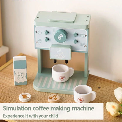 Eco-friendly wooden pretend play coffee set for children, encouraging creative fun