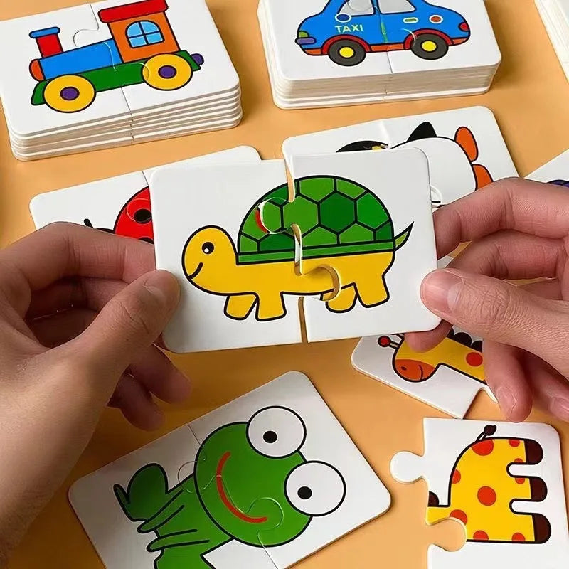 Kids wooden cognitive development puzzle set with colorful animal shapes, educational toy
