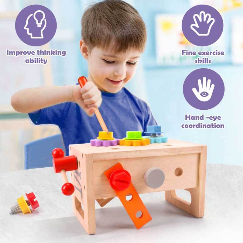 Top-down view of all pieces in the Kids' Educational Construction Tool Play Set