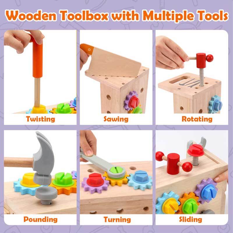 Perfect children's gift: Wooden & Pegged Puzzles construction tool set for learning