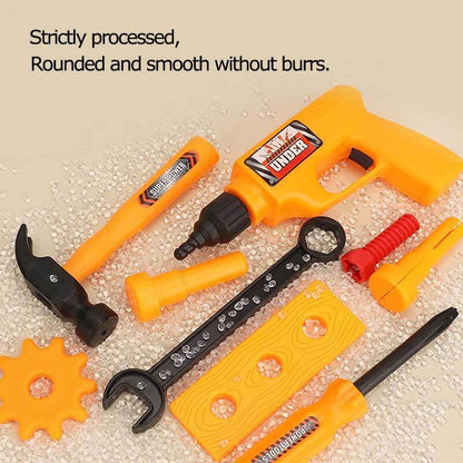 Close-up of wooden toy wrench and screwdriver, educational kids tools for play