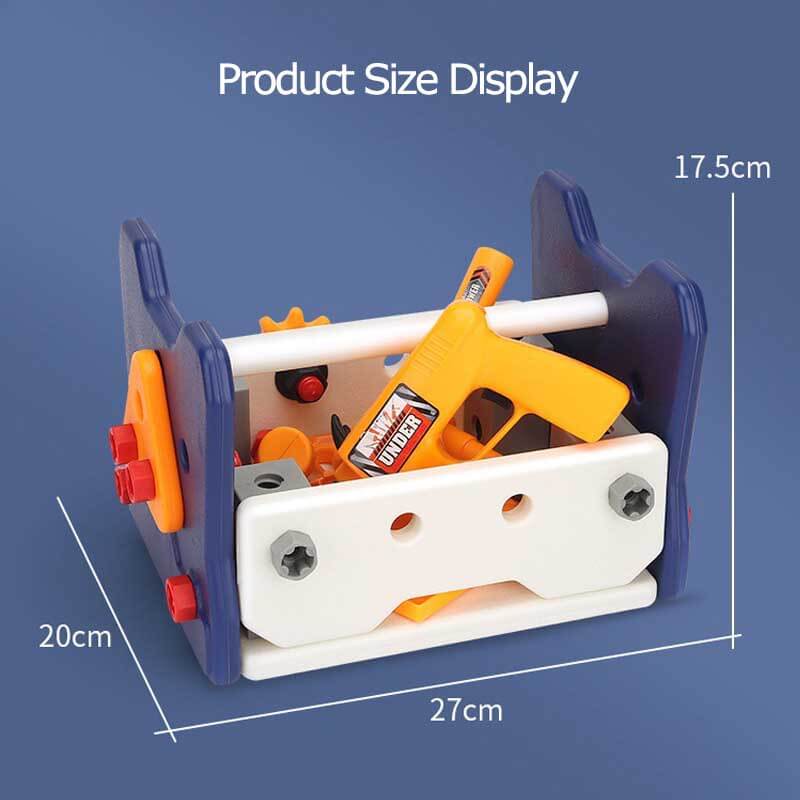 Assorted kids' tools: wooden hammer, saw, wrench & nuts for pretend play
