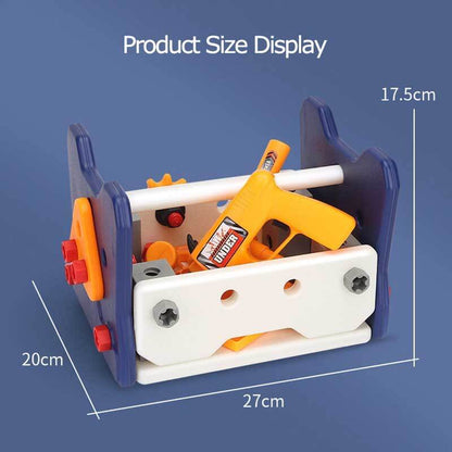 Assorted kids' tools: wooden hammer, saw, wrench & nuts for pretend play
