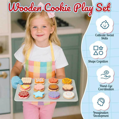 Gift for kids: Wooden pretend play baking set with colorful cookies and kitchen tools
