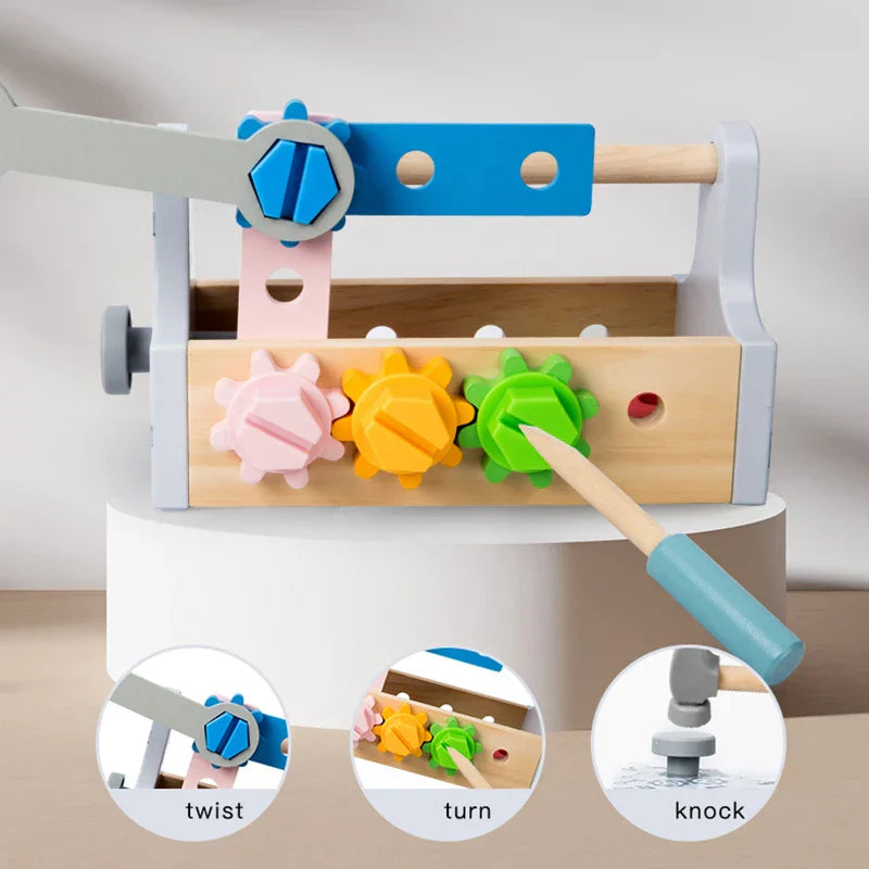 Preschool learning toy: wood construction toolbox for kids, enhancing fine motor skills & creativity