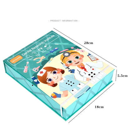 Children's gift: a complete wooden dentist kit with various tools and toy mouth