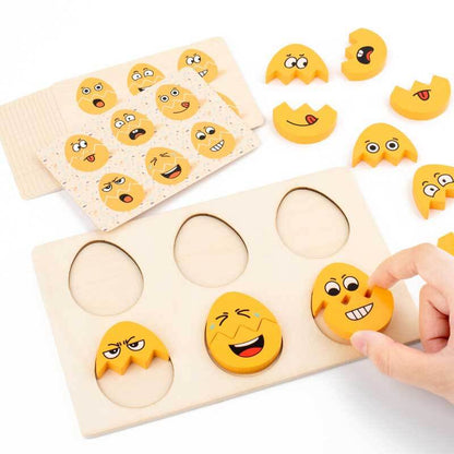 Educational wooden emotion game featuring colorful eggs, enhancing fine motor skills in kids