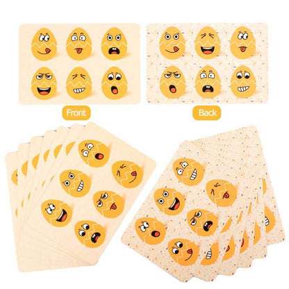 Set of wooden emotion eggs with different facial expressions for kids' educational play
