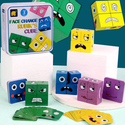 Kids Wooden Face Matching Cube Puzzle Game, educational preschool learning toy