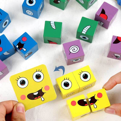 Wooden face puzzle game for kids, promoting cognitive skills & fine motor development