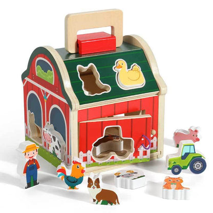 Durable wooden farm sorting barn, a classic toddler toy designed for hours of imaginative play