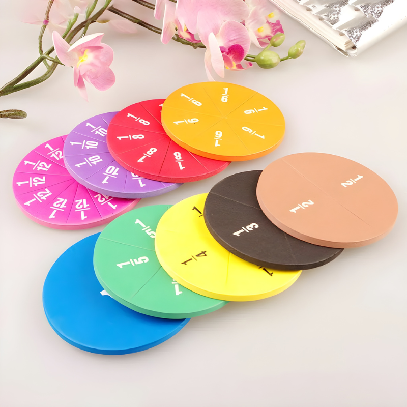 Kids' wooden fraction learning toy set, Montessori math for early cognitive skills