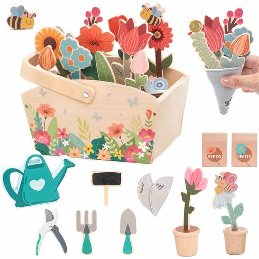 Kids wooden gardening tool play set for imaginative outdoor pretend play, educational toddler toy