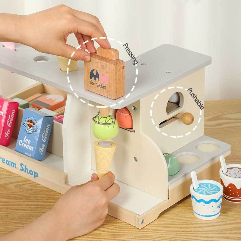Toddler gift: Educational wooden ice cream shop toy, perfect for imaginative pretend play fun.