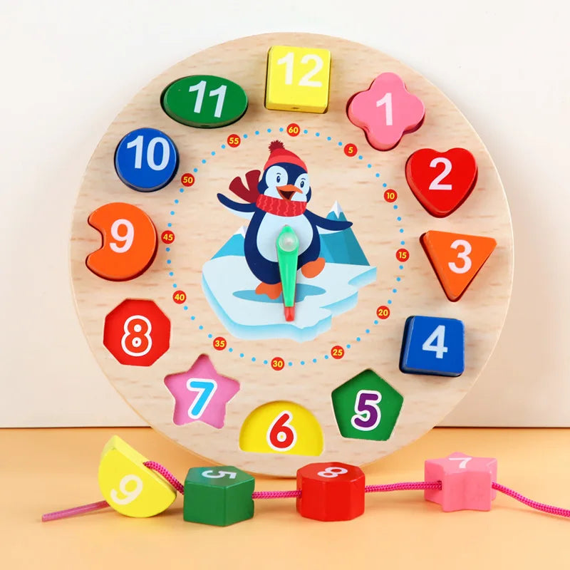 Kids wooden learning clock for time and color recognition, preschool educational toy