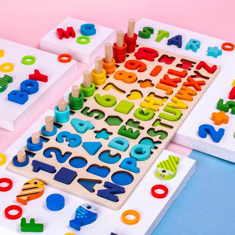 Kids wooden magnetic fishing game with colorful alphabet letters & numbers, educational toy for toddlers