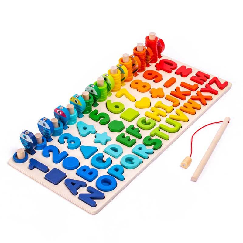 Educational wooden fishing game, numbers & alphabets to learn counting & letters, kids activity toy