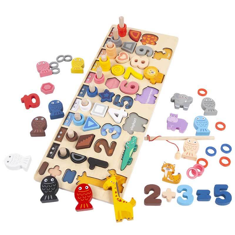 Children's educational wooden toy: magnetic fishing game with numbers 1-10 and full alphabet set