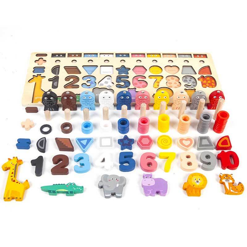 Toddler engaged in a magnetic alphabet fishing game, enhancing cognitive and motor skills, wooden toy