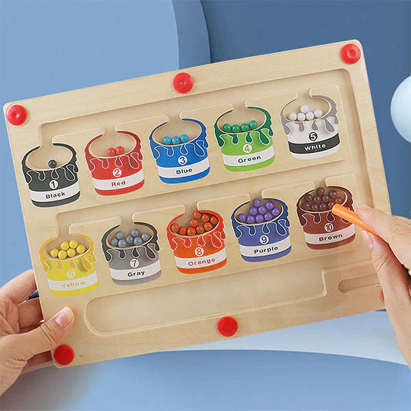 Kids wooden magnetic maze board game for learning numbers 1-10, developing counting & fine motor skills
