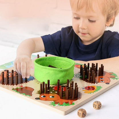 Preschool STEM wooden math game for kids, focused on learning addition and developing fine motor skills.