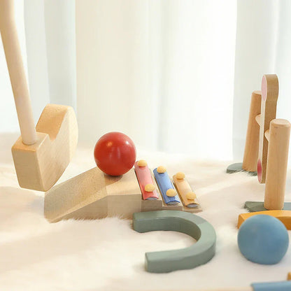 Children enjoying active play with a wooden mini golf set, perfect for educational sports toy fun