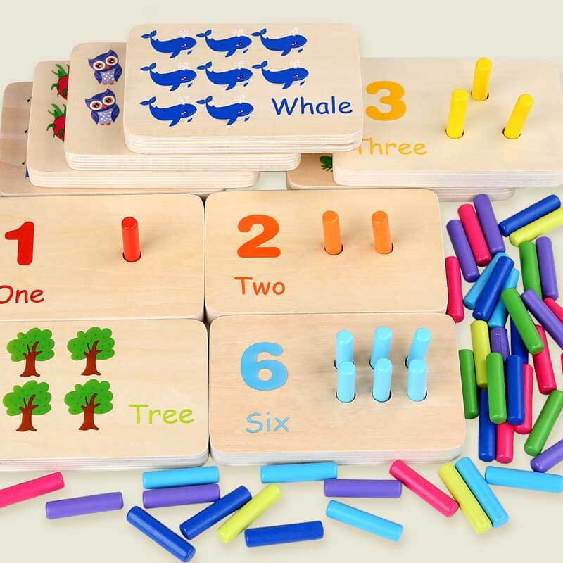 Montessori cognitive development toy: wooden math counting game with arithmetic symbols