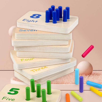 Kids activity toy: wooden math counting game helping with cognitive development and number recognition