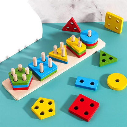 Kids wooden Montessori shape sorter puzzle toy for cognitive development, preschool learning game