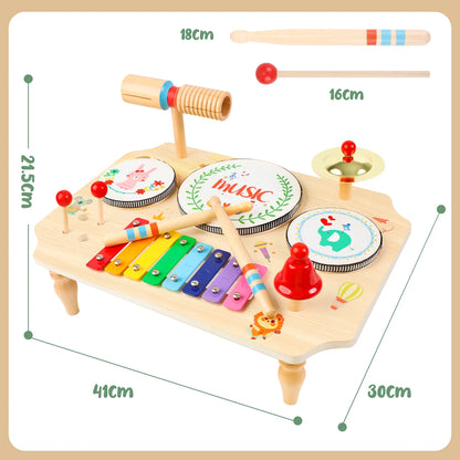 Toddler musical instrument set: wooden xylophone and drum for early learning & rhythm