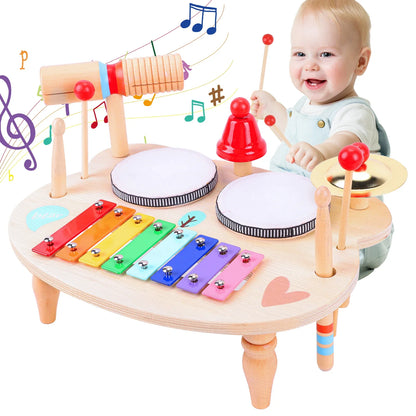 Complete kids music kit: wooden xylophone, drum, and additional instruments for creative play