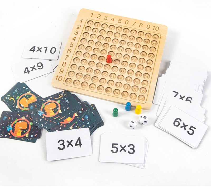 Educational wooden multiplication board game featuring numbers 1-10 for early math skill development