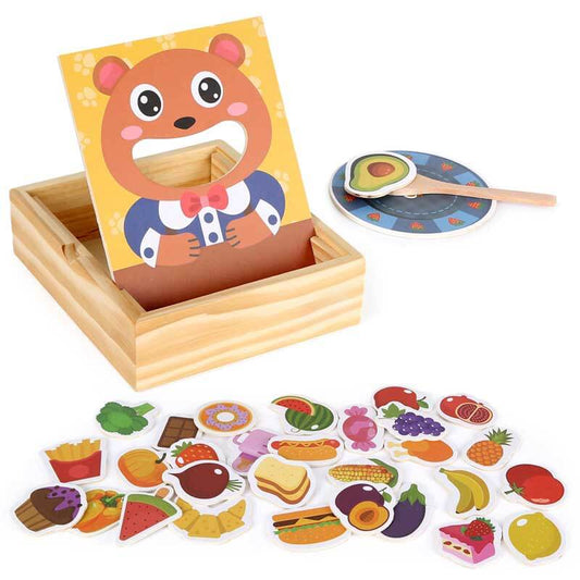 Kids wooden pretend play educational feeding toy, Montessori toddler activity for fine motor skills