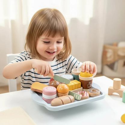 Kids wooden pretend play kitchen food set, colorful fruit & vegetables for creative play